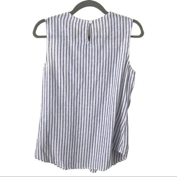 NWT beachlunchlounge Blue/White Striped Linen Blend Smocked Tank Top - Picture 2 of 10
